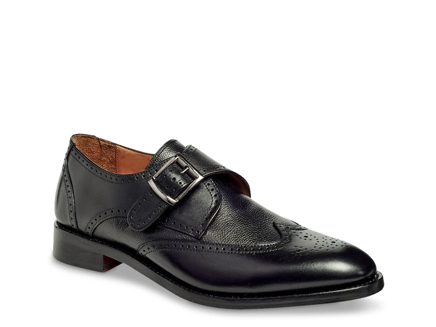 Anthony Veer Roosevelt Wingtip Monk Slip-on with Strap, Black