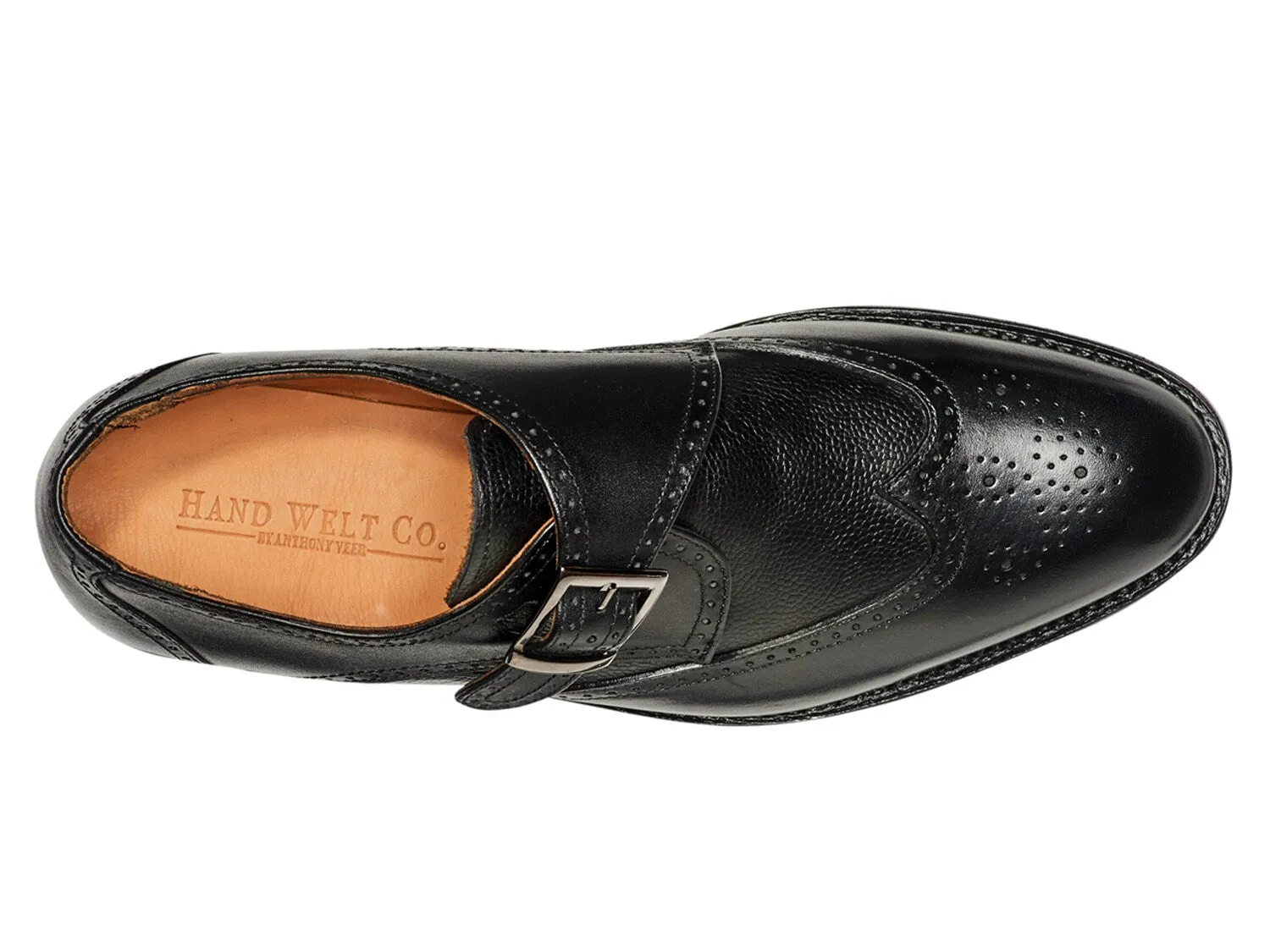 Anthony Veer Roosevelt Wingtip Monk Slip-on with Strap, Black