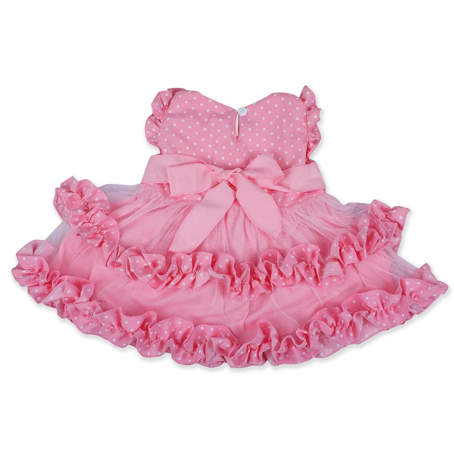 Baby Moo Polka Dot With Pearl And Bow Detail Frilly Layered Party Dress - Pink