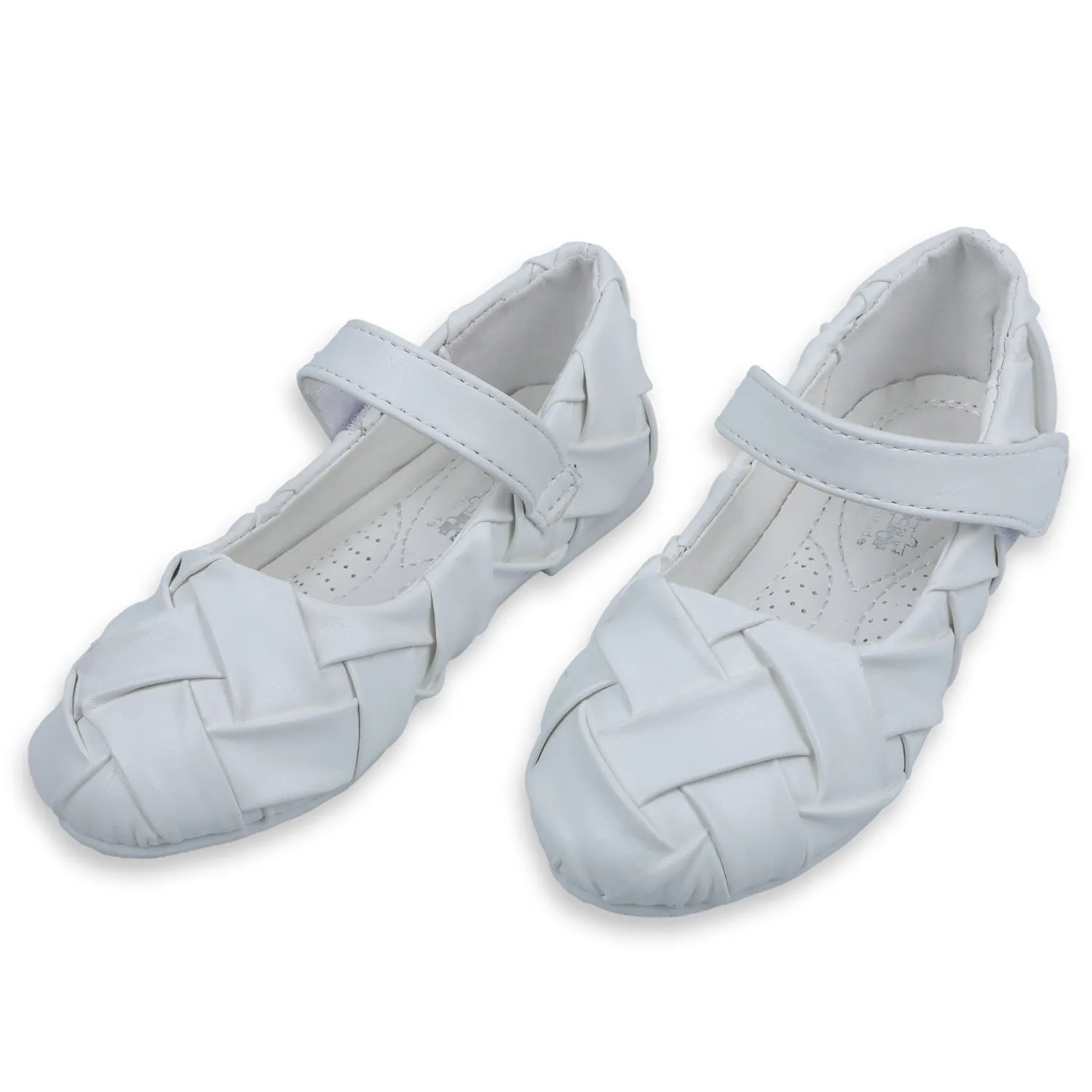 Baby Moo x Bash Kids Braided Mary Jane Elegant Ballerinas - White