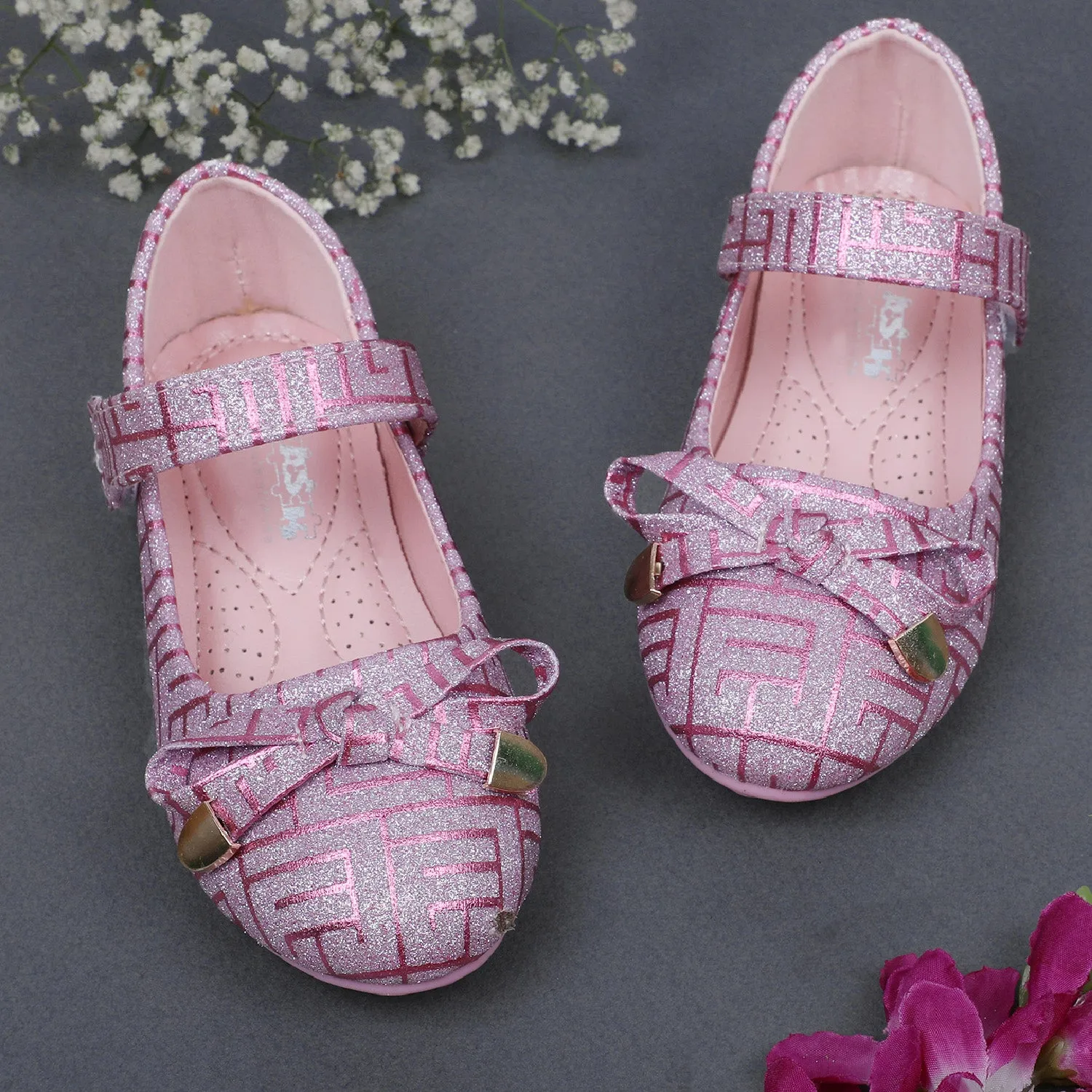 Baby Moo x Bash Kids Embellished Shimmer With Bow Mary Jane Ballerinas - Pink