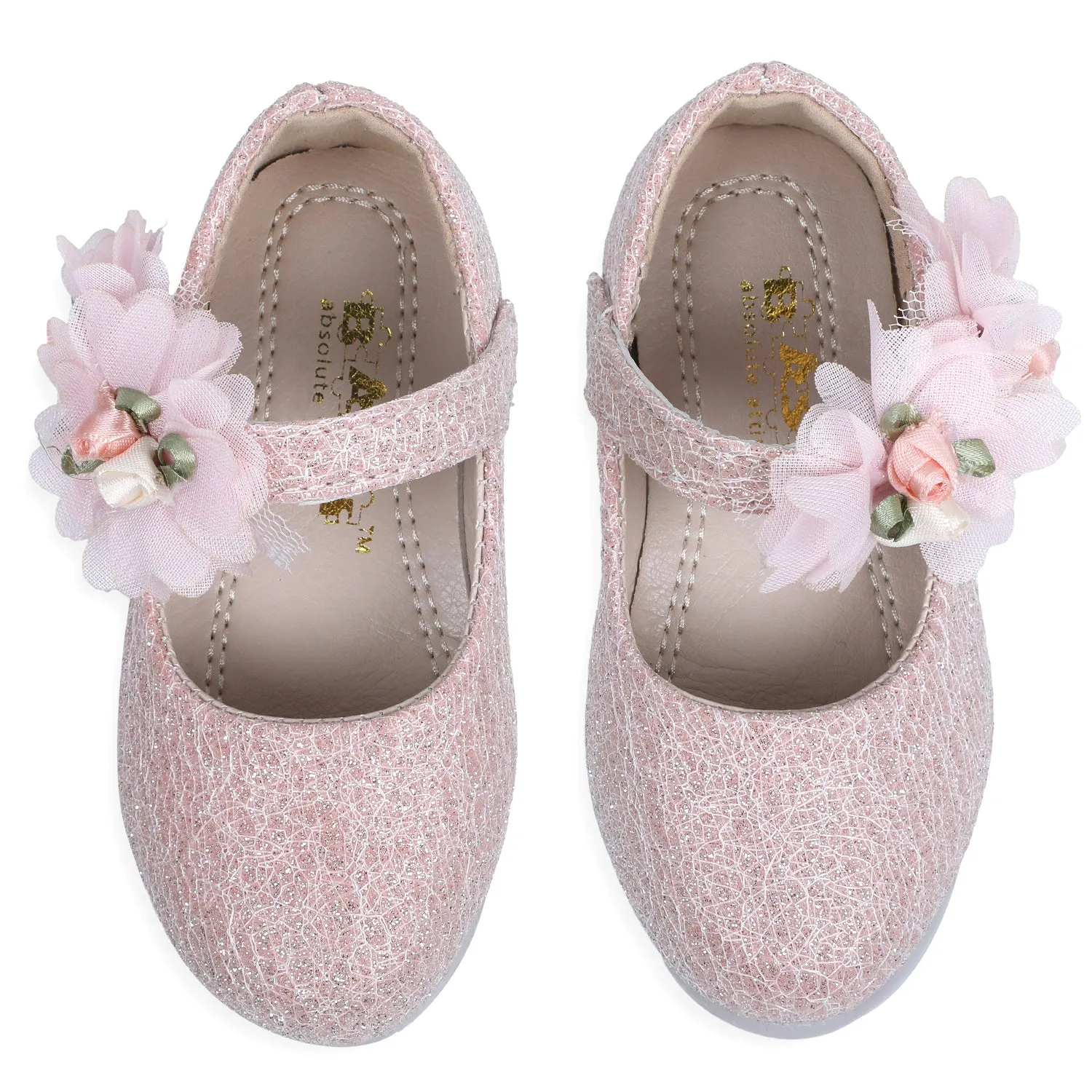 Baby Moo x Bash Kids Floral Shimmer Mary Jane Ballerinas - Pink