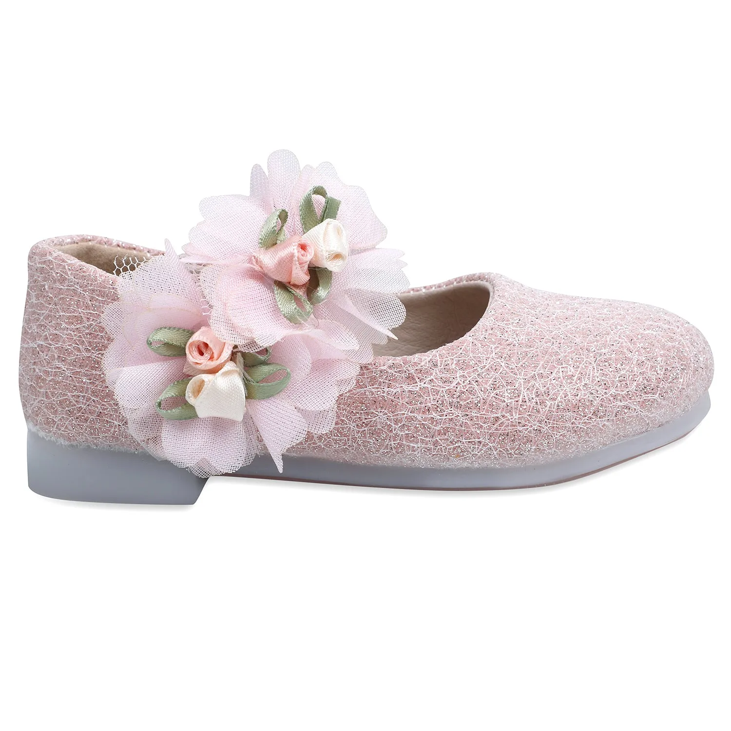 Baby Moo x Bash Kids Floral Shimmer Mary Jane Ballerinas - Pink