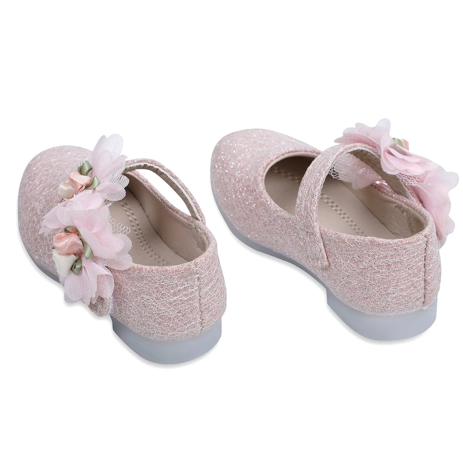 Baby Moo x Bash Kids Floral Shimmer Mary Jane Ballerinas - Pink