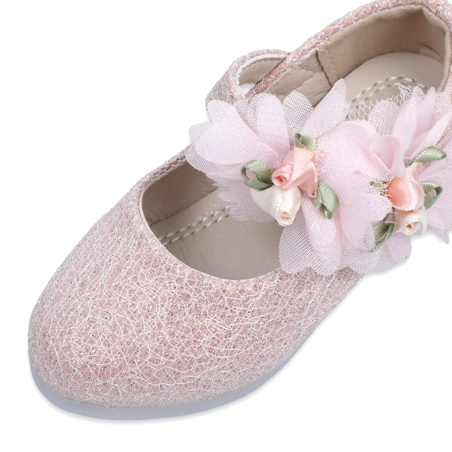 Baby Moo x Bash Kids Floral Shimmer Mary Jane Ballerinas - Pink