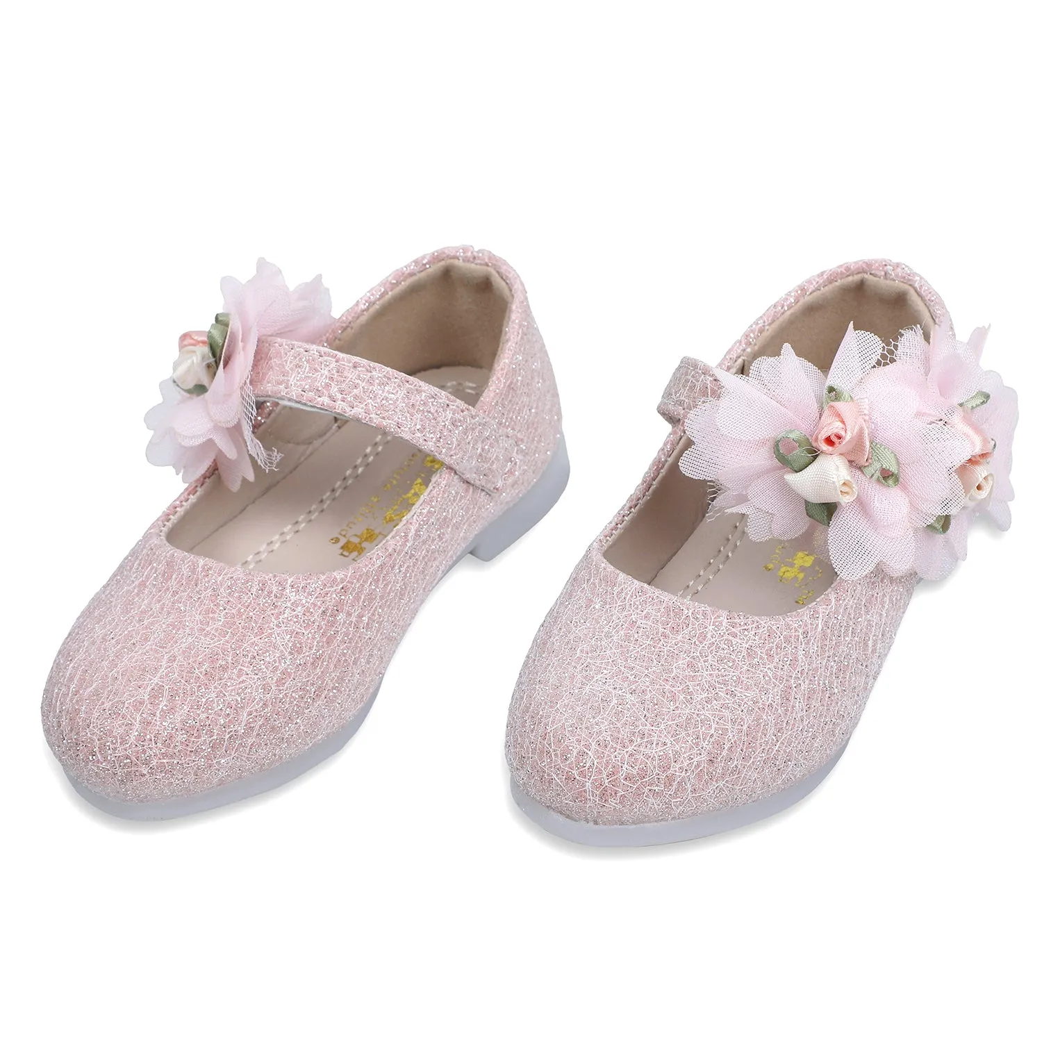 Baby Moo x Bash Kids Floral Shimmer Mary Jane Ballerinas - Pink