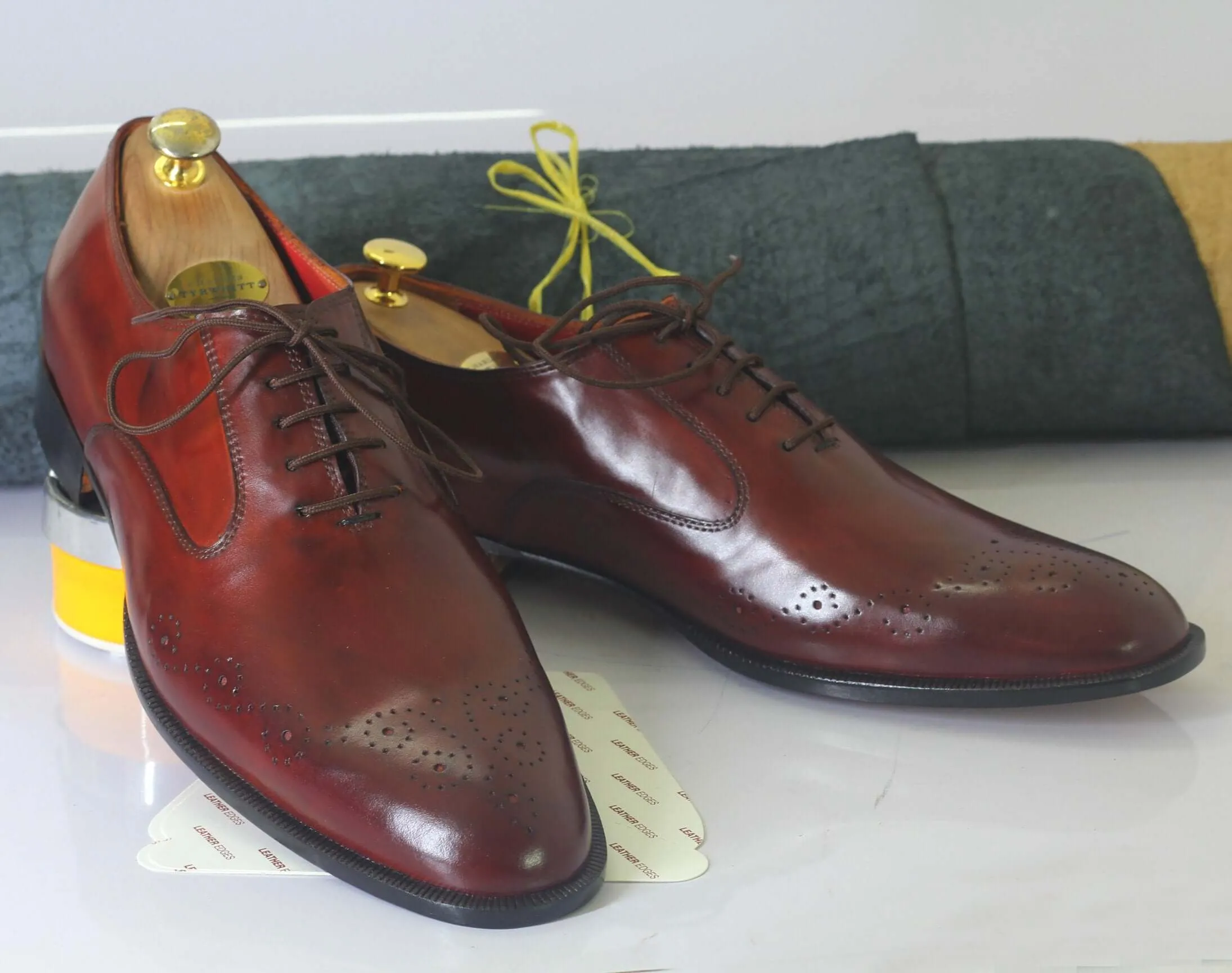 Bespoke Burgundy Brogue Toe Shoe for Men