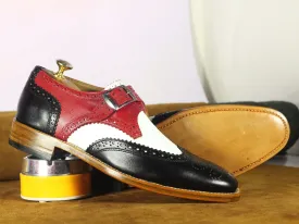 Bespoke Multi Color Leather Buckle Up  Wing Tip Shoe for Men's