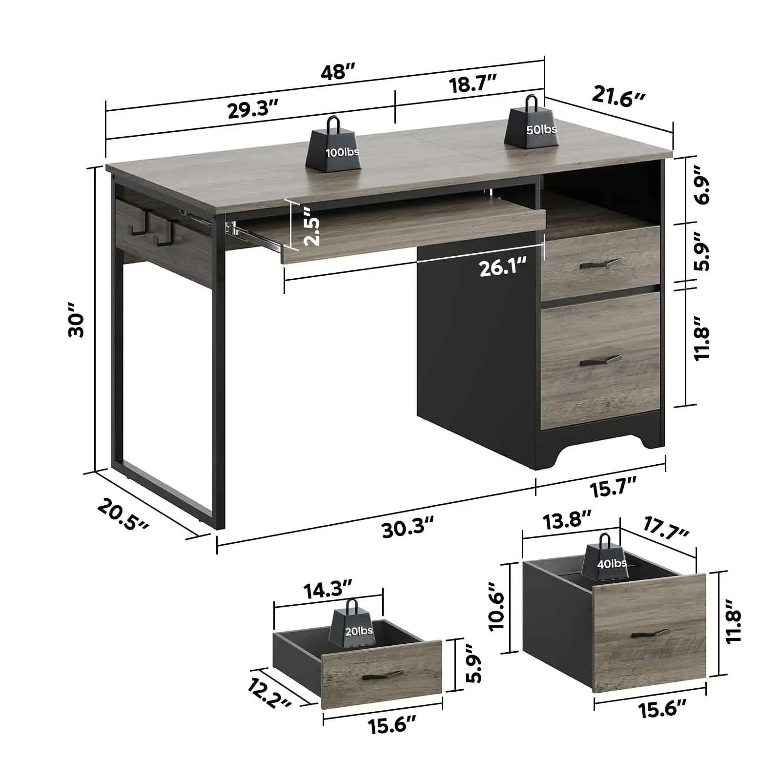 Bestier 48 Inch Office Computer Desk with Drawers