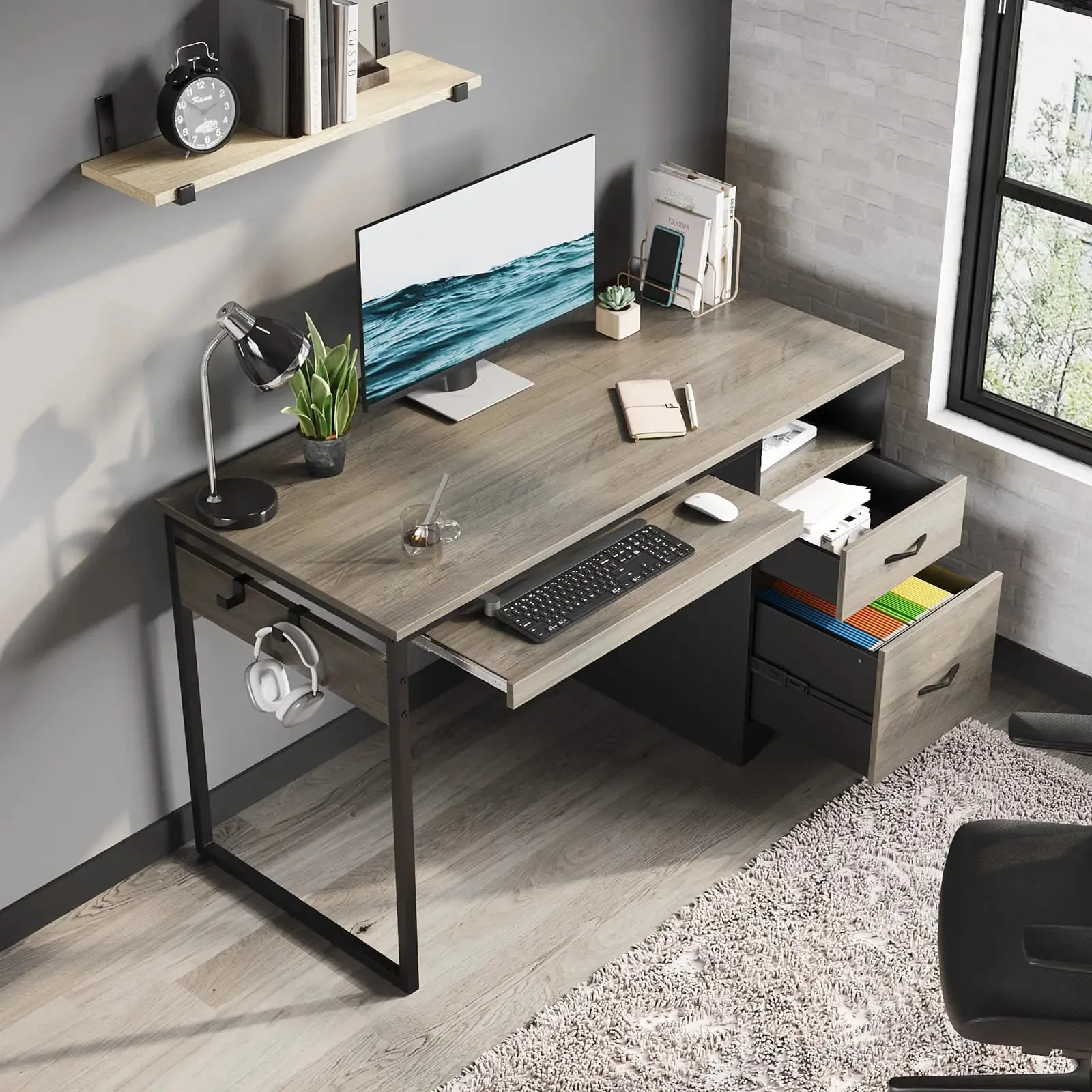 Bestier 48 Inch Office Computer Desk with Drawers