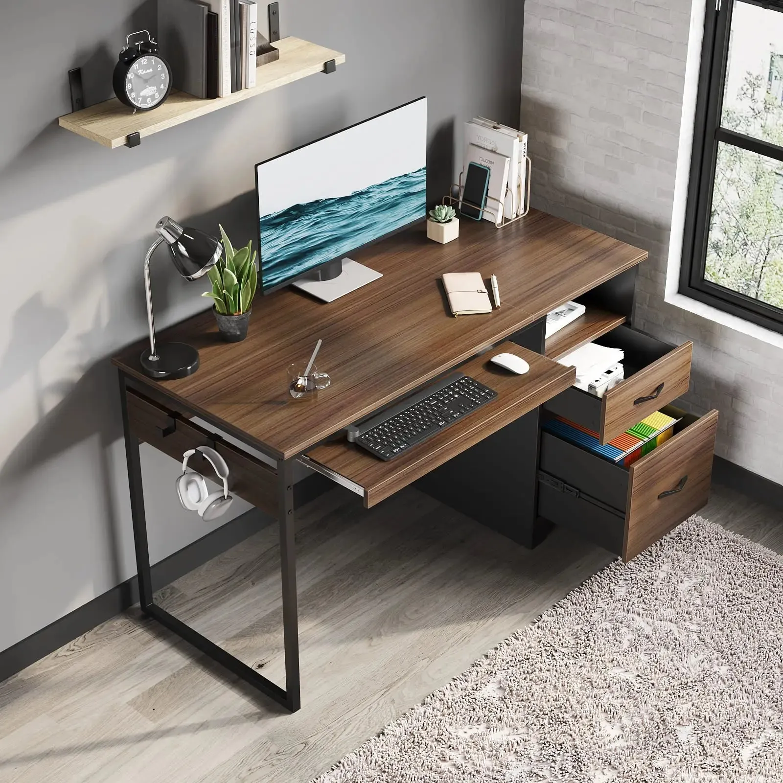 Bestier 48 Inch Office Computer Desk with Drawers