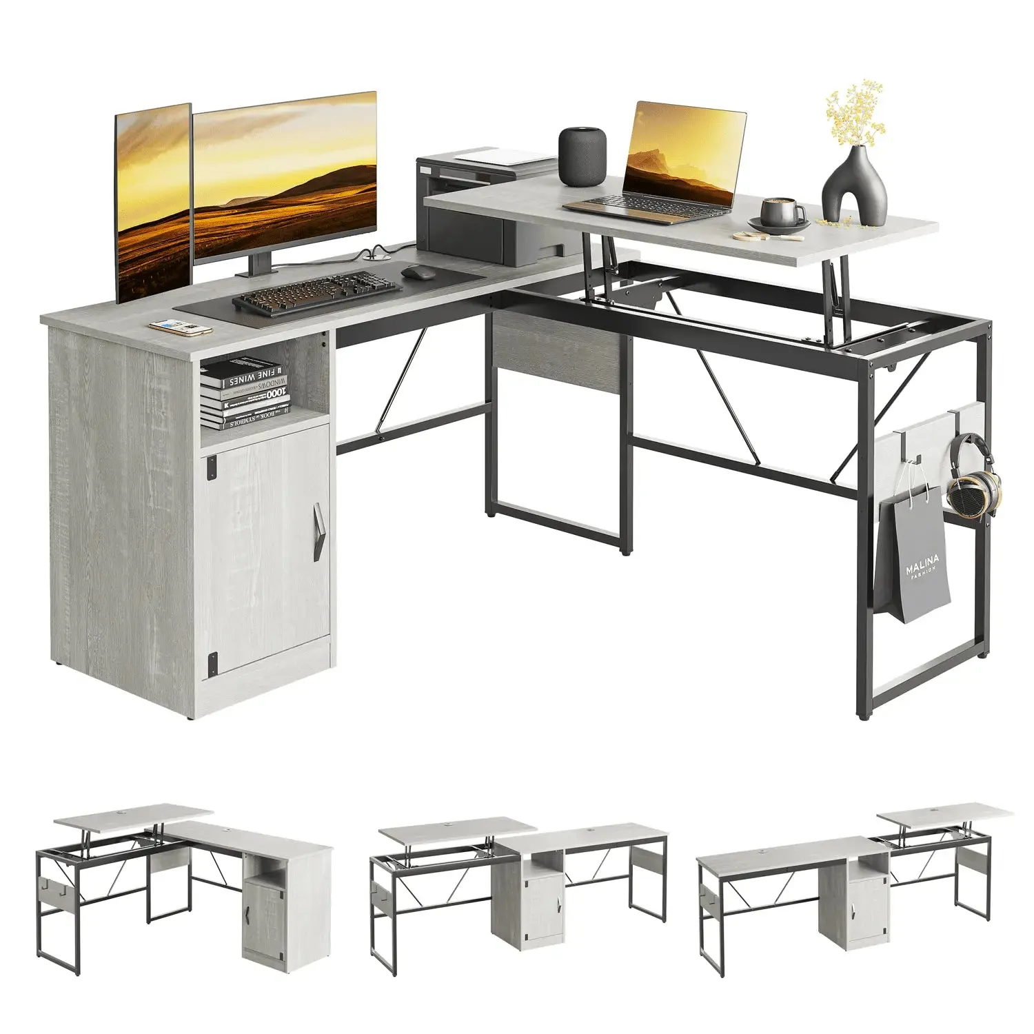 Bestier 60 Inch L-Shaped Standing Desk with File Cabinet