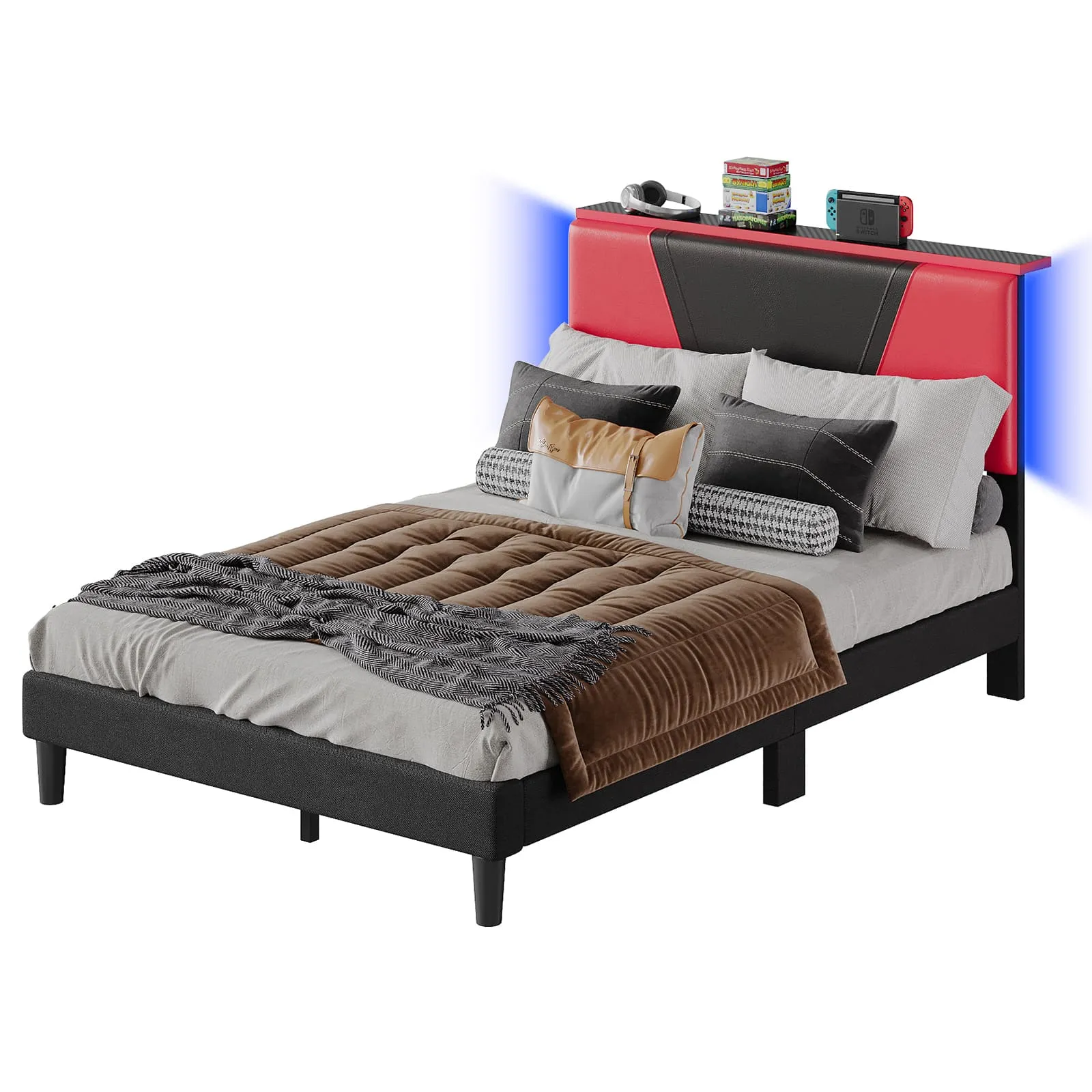 Bestier Full Size LED Bed Frame with Adjustable Headboard