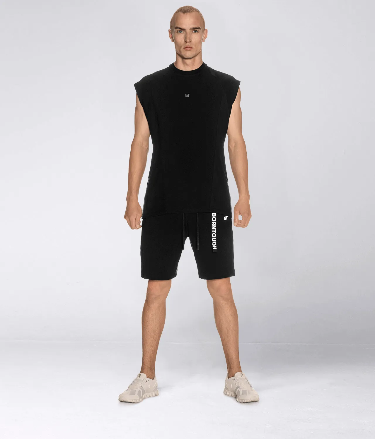 Born Tough Core Fit Zippered Black Running Shorts for Men