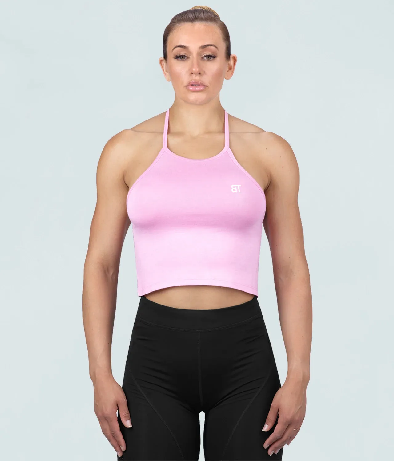 Born Tough Core Pink Sheer Halter Running Top for Women