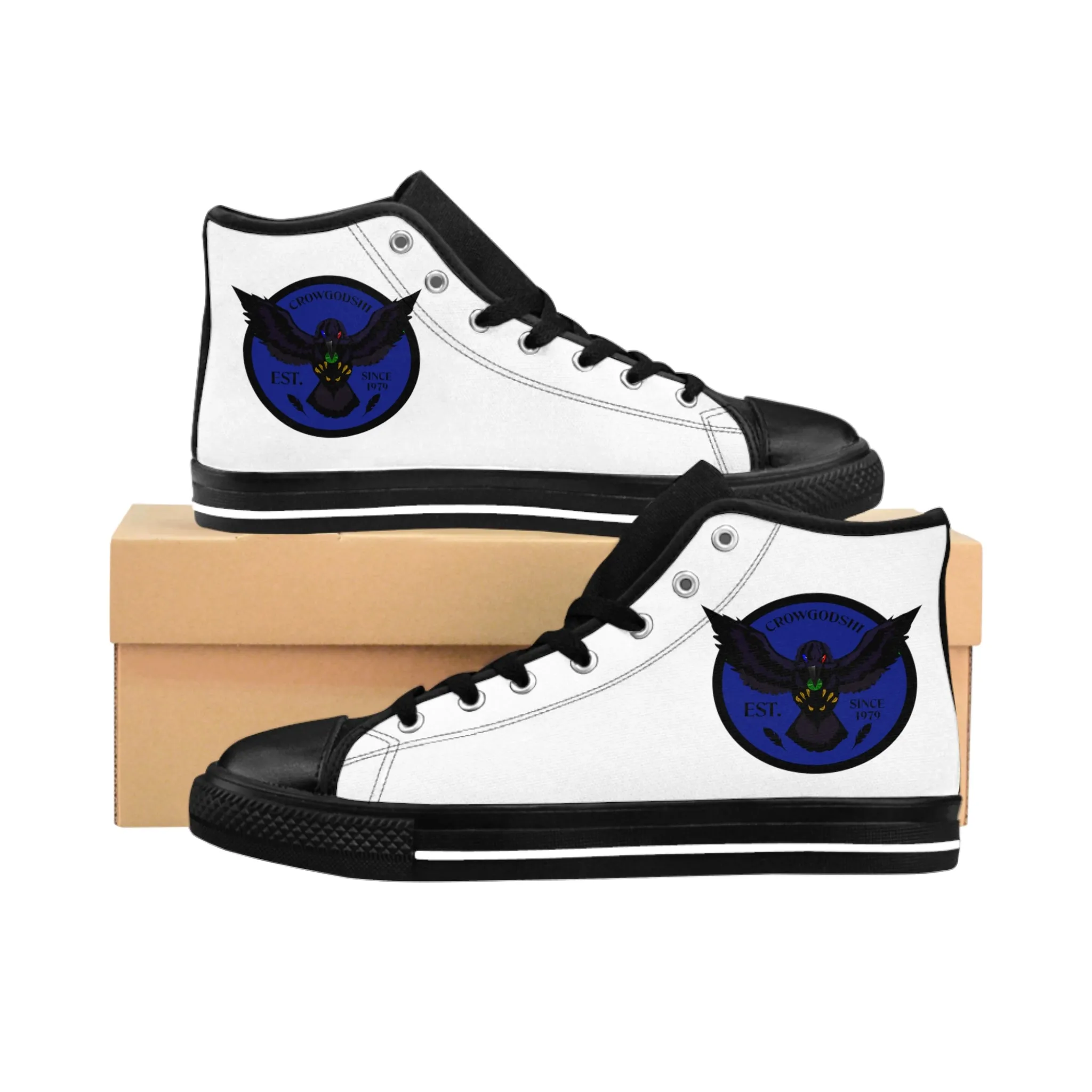 Crowgodshi 2nd Gen. High-Tops, White and White w/ DUKE BLUE LOGO