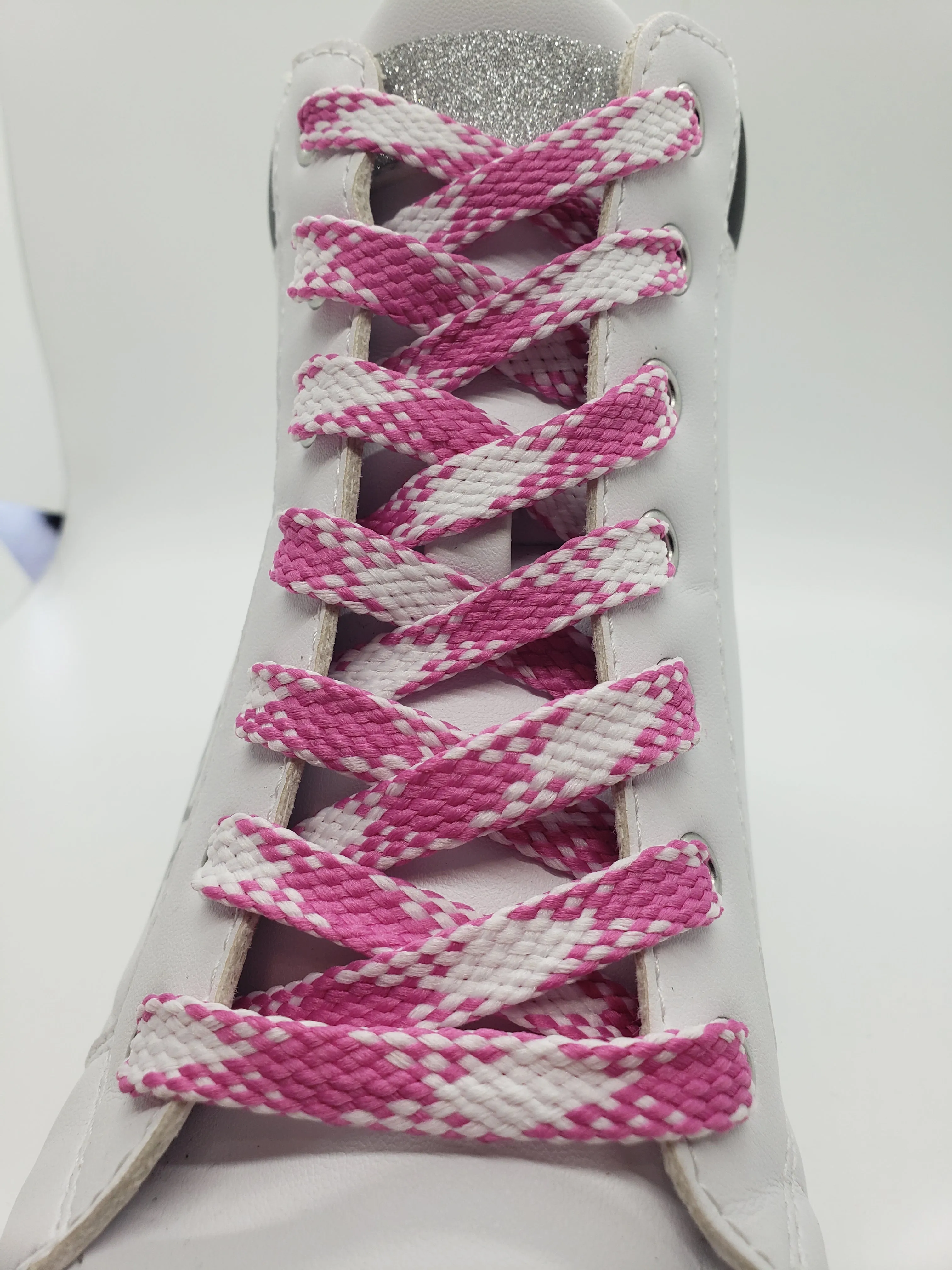 Flat Argyle Shoelaces - Pink and White