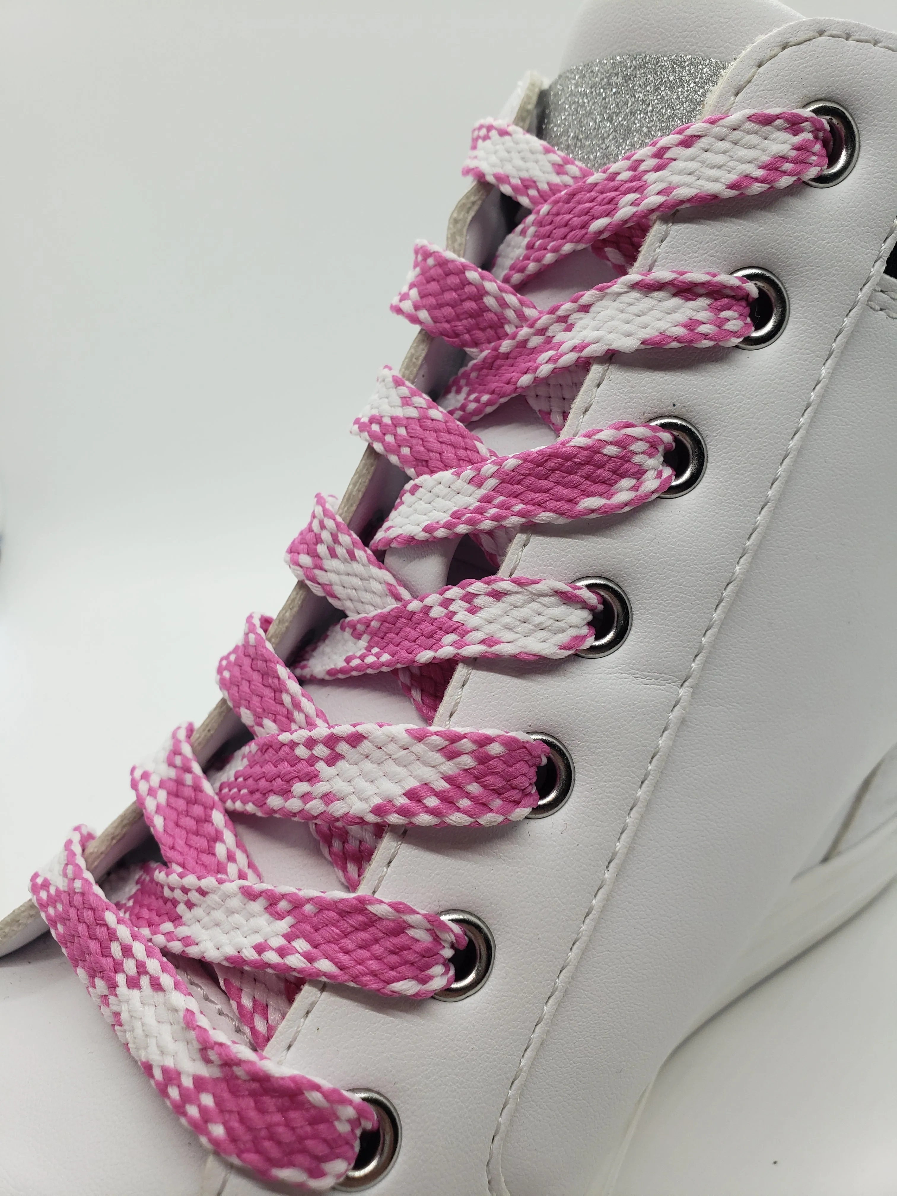 Flat Argyle Shoelaces - Pink and White