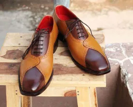 Handmade Tan Brown Leather Designing Shoes For Men's