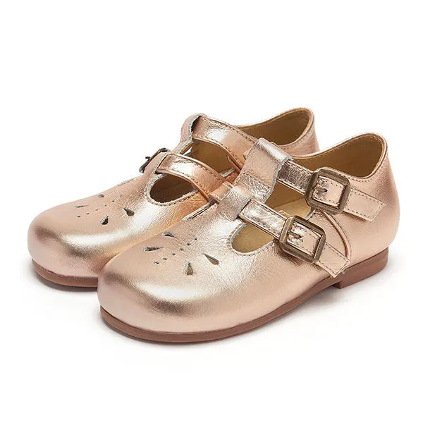 Lucy Velcro T-Bar Kids Shoe Rose Gold Leather