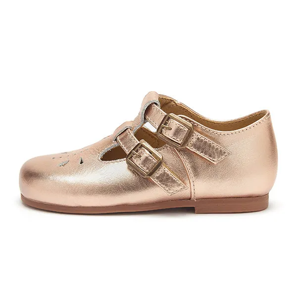 Lucy Velcro T-Bar Kids Shoe Rose Gold Leather