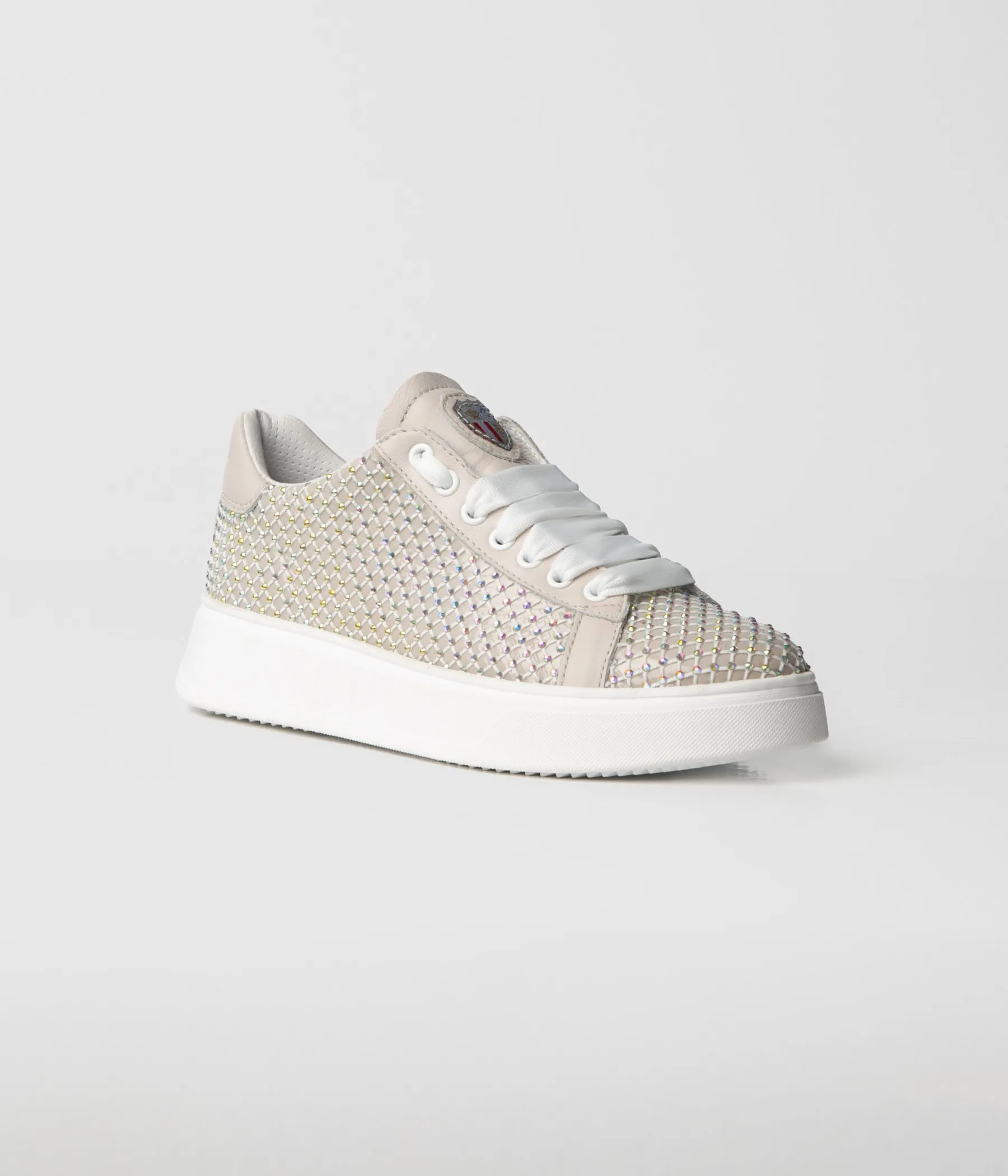 MIA CRYSTAL MESH LEATHER SNEAKER - BEIGE