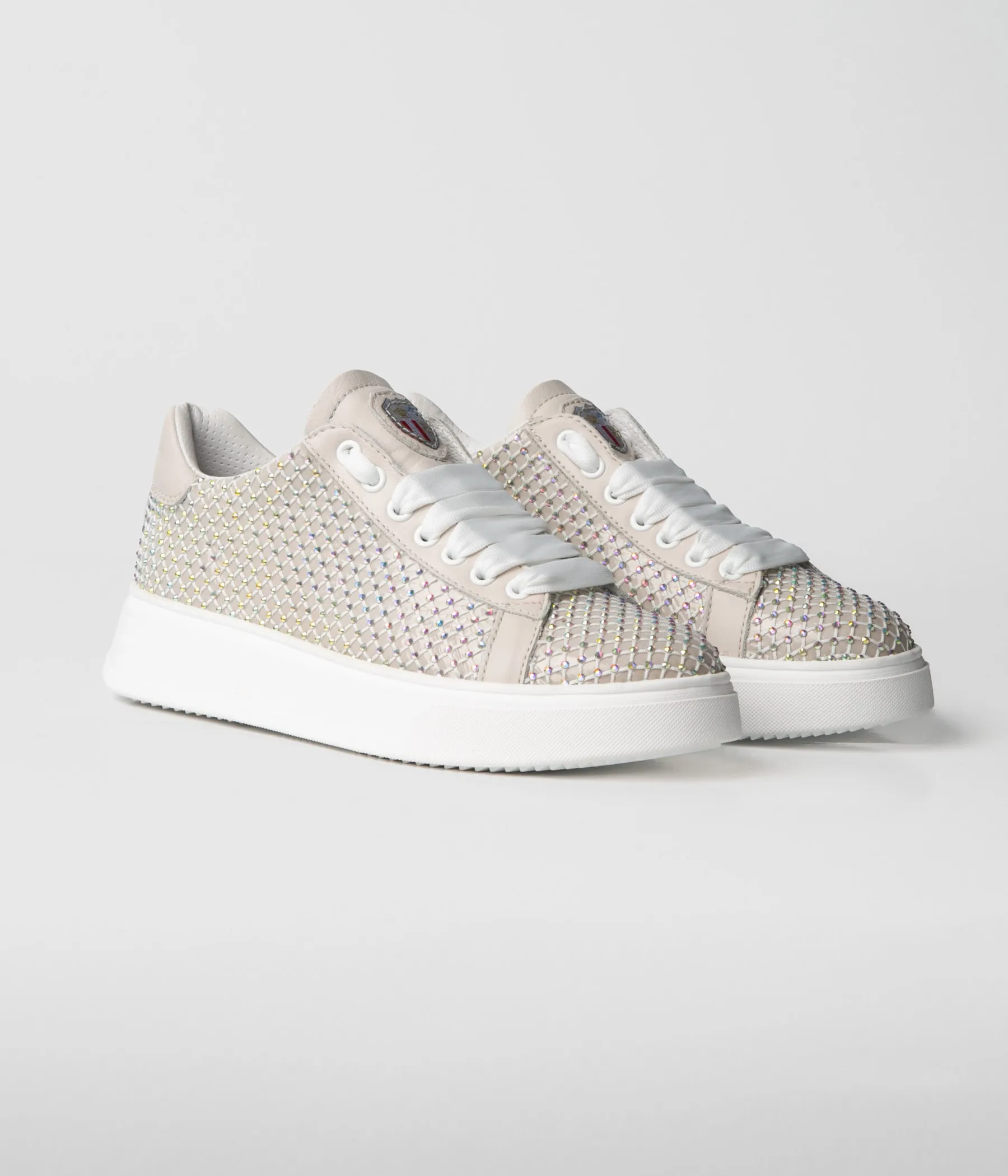 MIA CRYSTAL MESH LEATHER SNEAKER - BEIGE