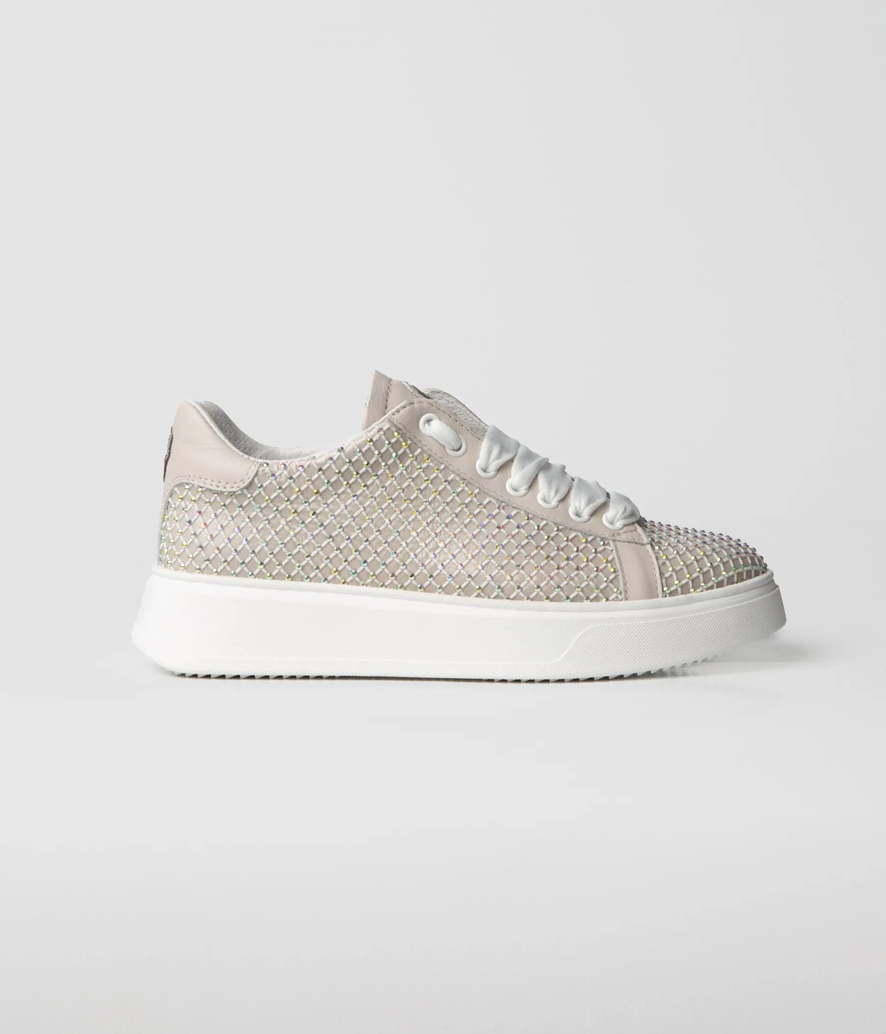 MIA CRYSTAL MESH LEATHER SNEAKER - BEIGE