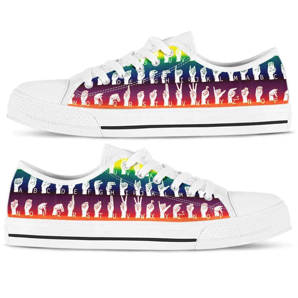 Sign Language Colorful Alphabet Pattern Low Top Shoes, Teacher Shoes, Low Top Sneakers