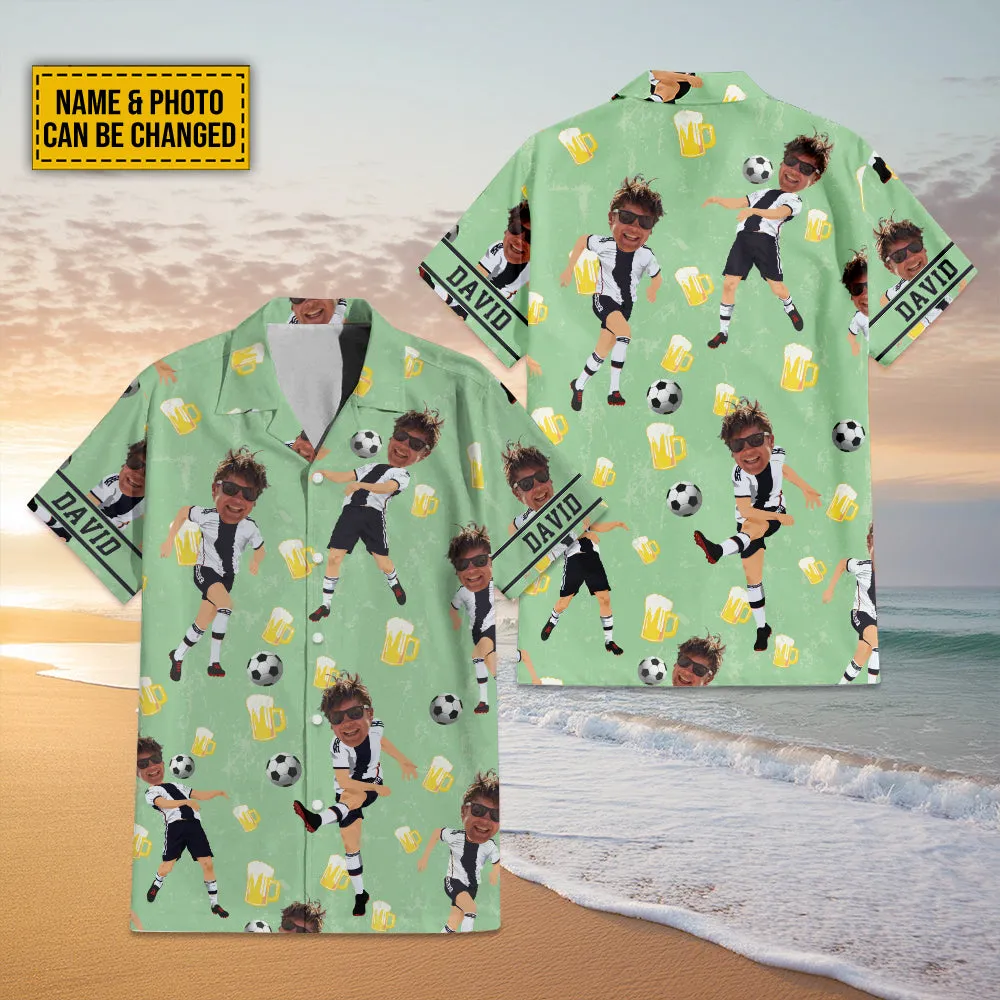 Teesdily | Customized Football Beer Hawaiian Shirt, Football Team Hawaii Set, Beer Soccer Player Team Summer Aloha Shirt For Men, Gift For Sport Fan