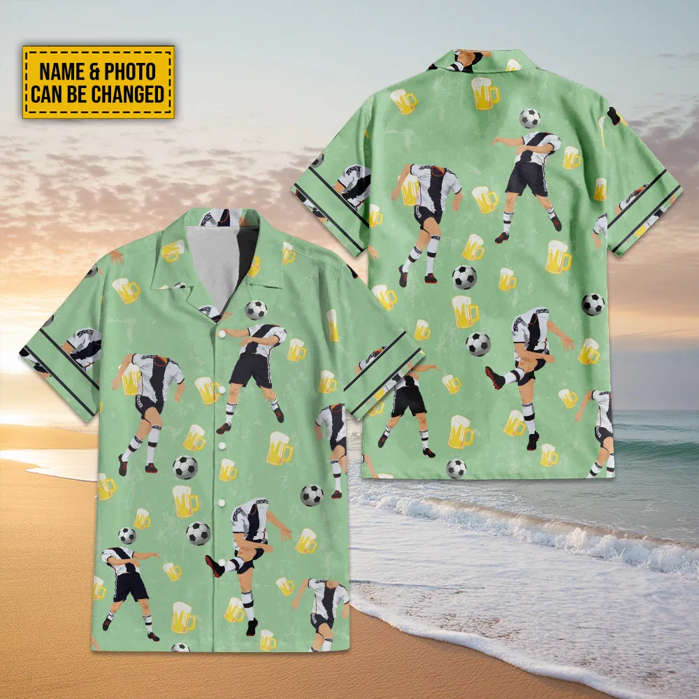 Teesdily | Customized Football Beer Hawaiian Shirt, Football Team Hawaii Set, Beer Soccer Player Team Summer Aloha Shirt For Men, Gift For Sport Fan