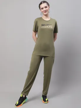 Vimal Jonney Olive Cotton Printed Co-ord Set Tracksuit For Women