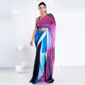 Women Liana Georgette Digital Printed Saree In Black Color