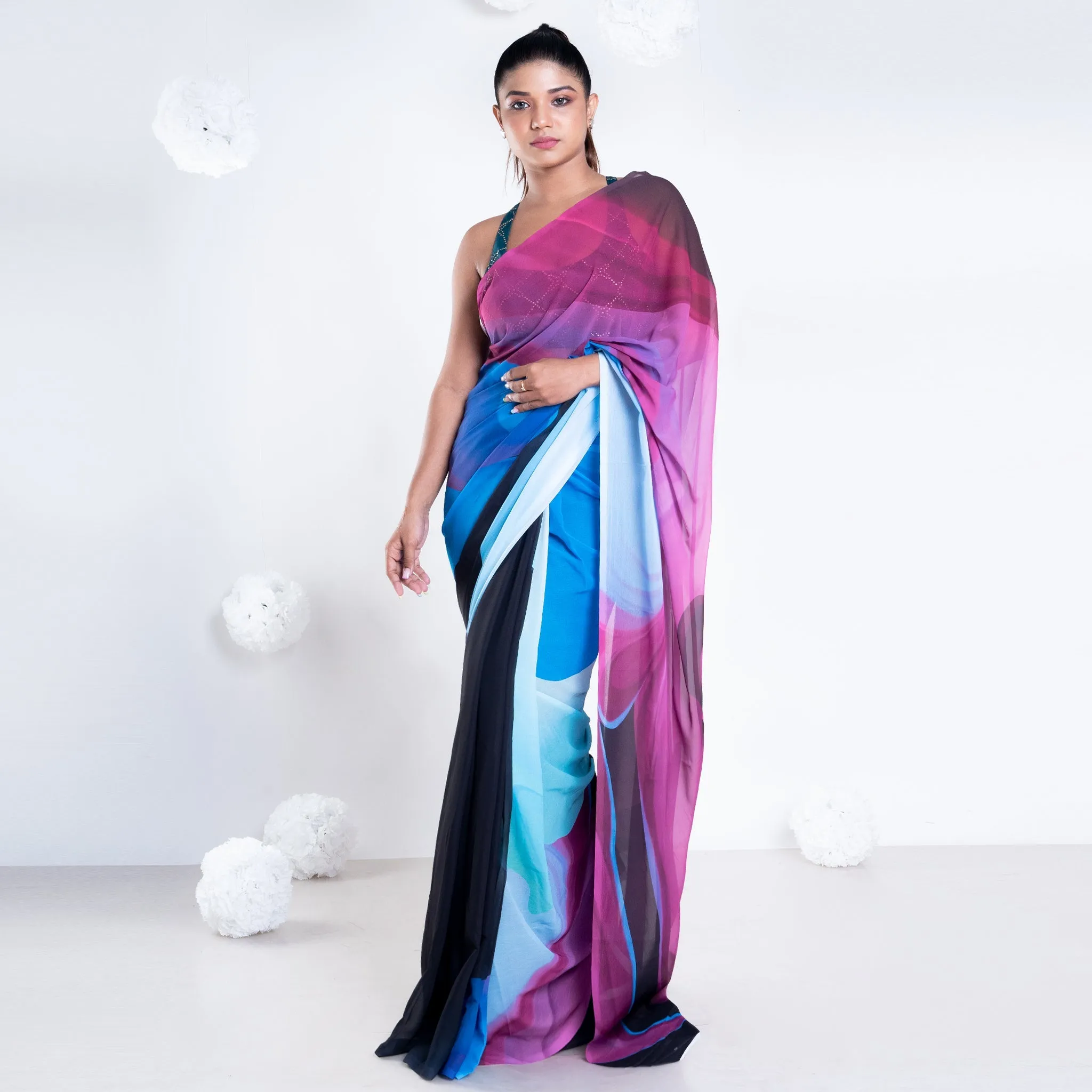 Women Liana Georgette Digital Printed Saree In Black Color