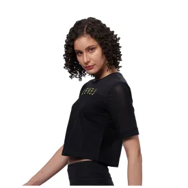 Women's Black Crop Top with Mesh Sleeves