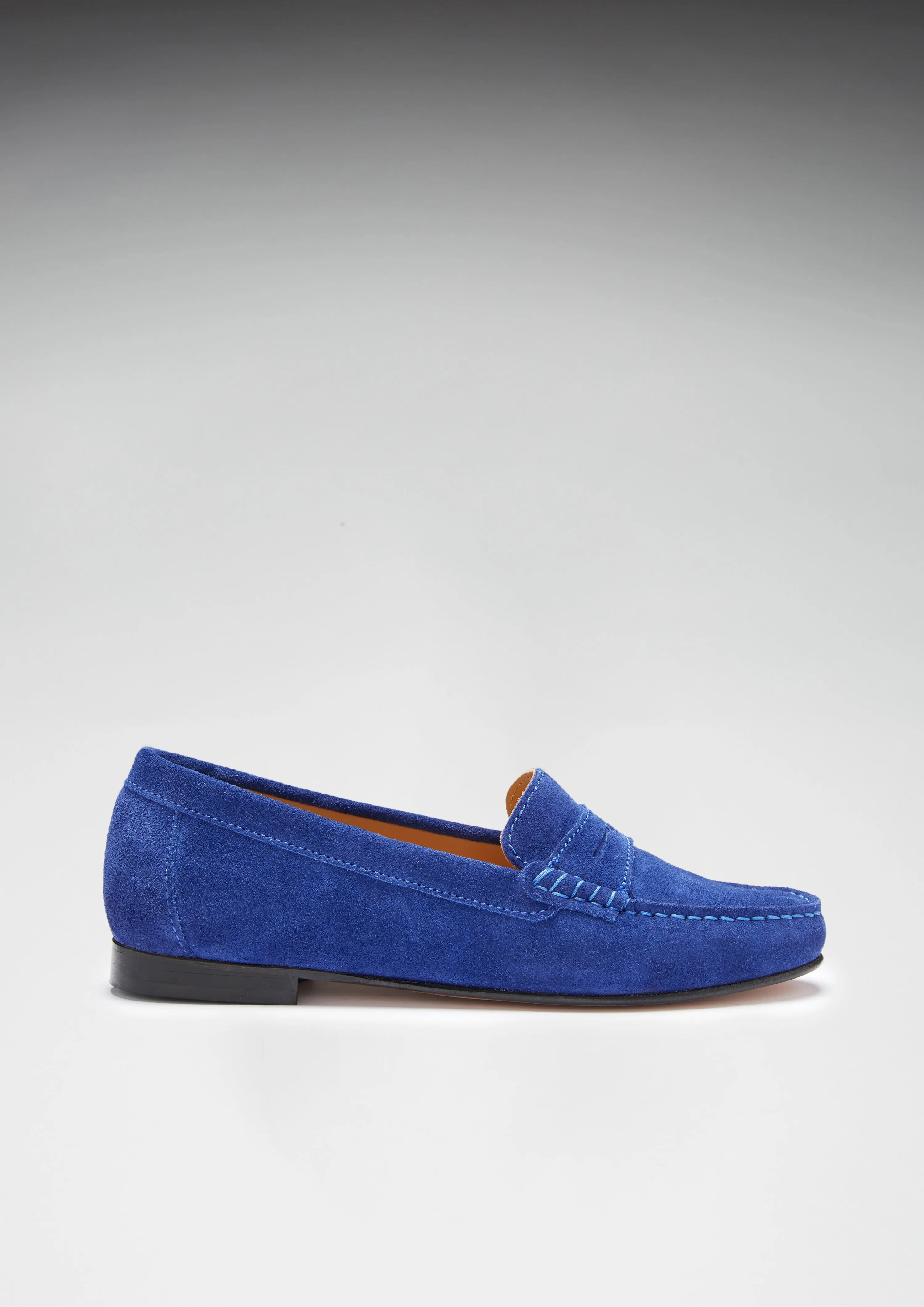 Women's Penny Loafers Leather Sole, ink blue suede