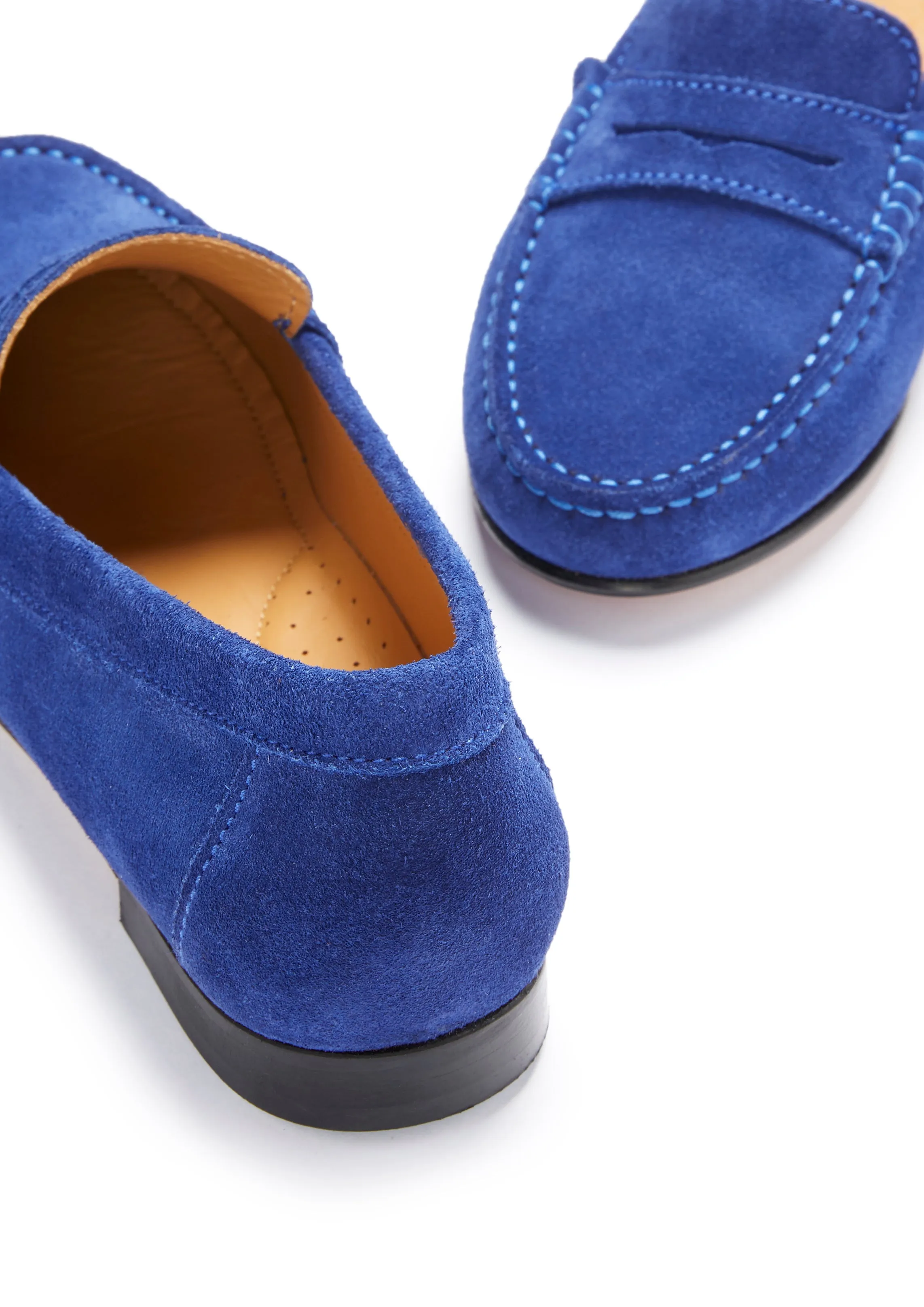 Women's Penny Loafers Leather Sole, ink blue suede